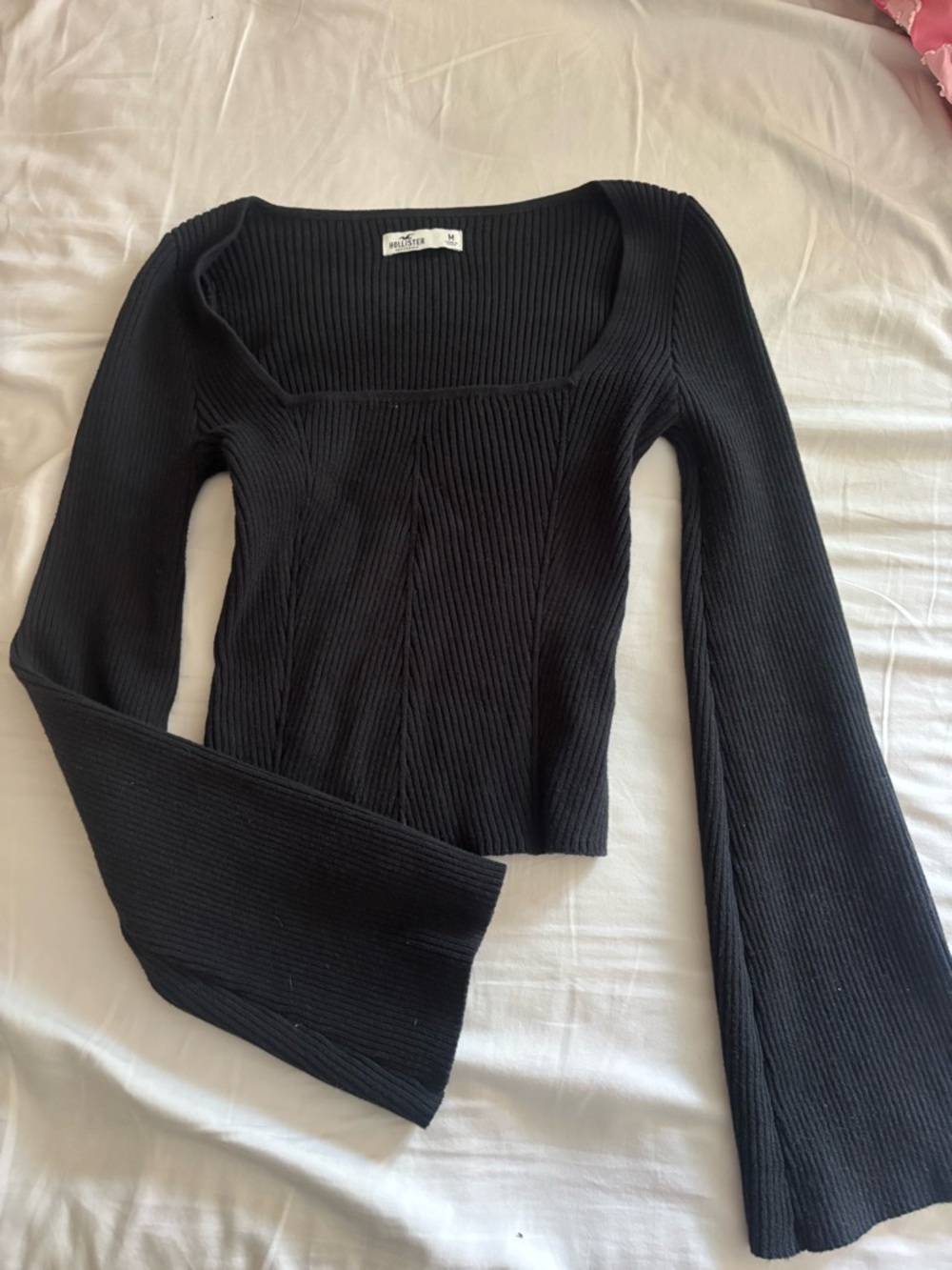 Hollister Black Ribbed Square-Neck Top